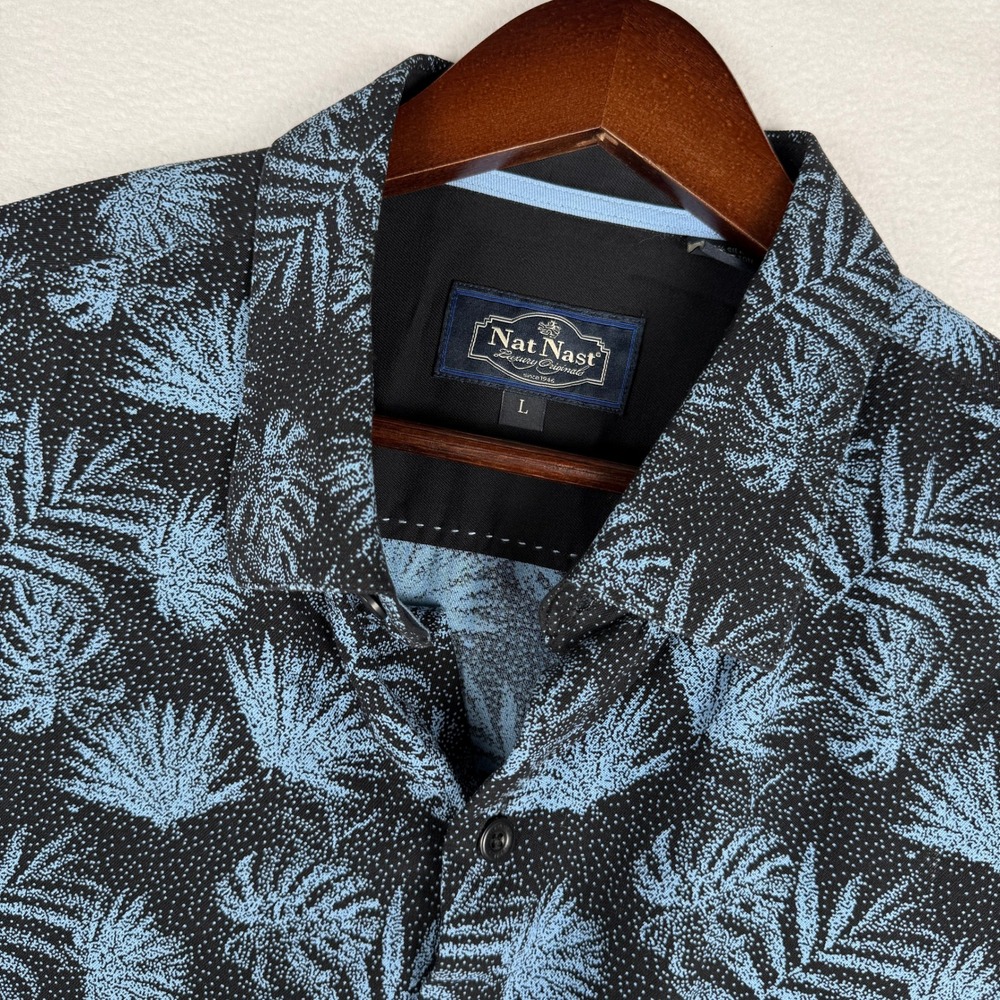 Nat Nast Luxury Originals Mens L Silk Blend Tropical Leaf Floral Button Up Shirt